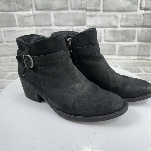 Born Jorgette Suede Black Leather Women's Size 9.5 Buckle Western Ankle Boots - Picture 10 of 14